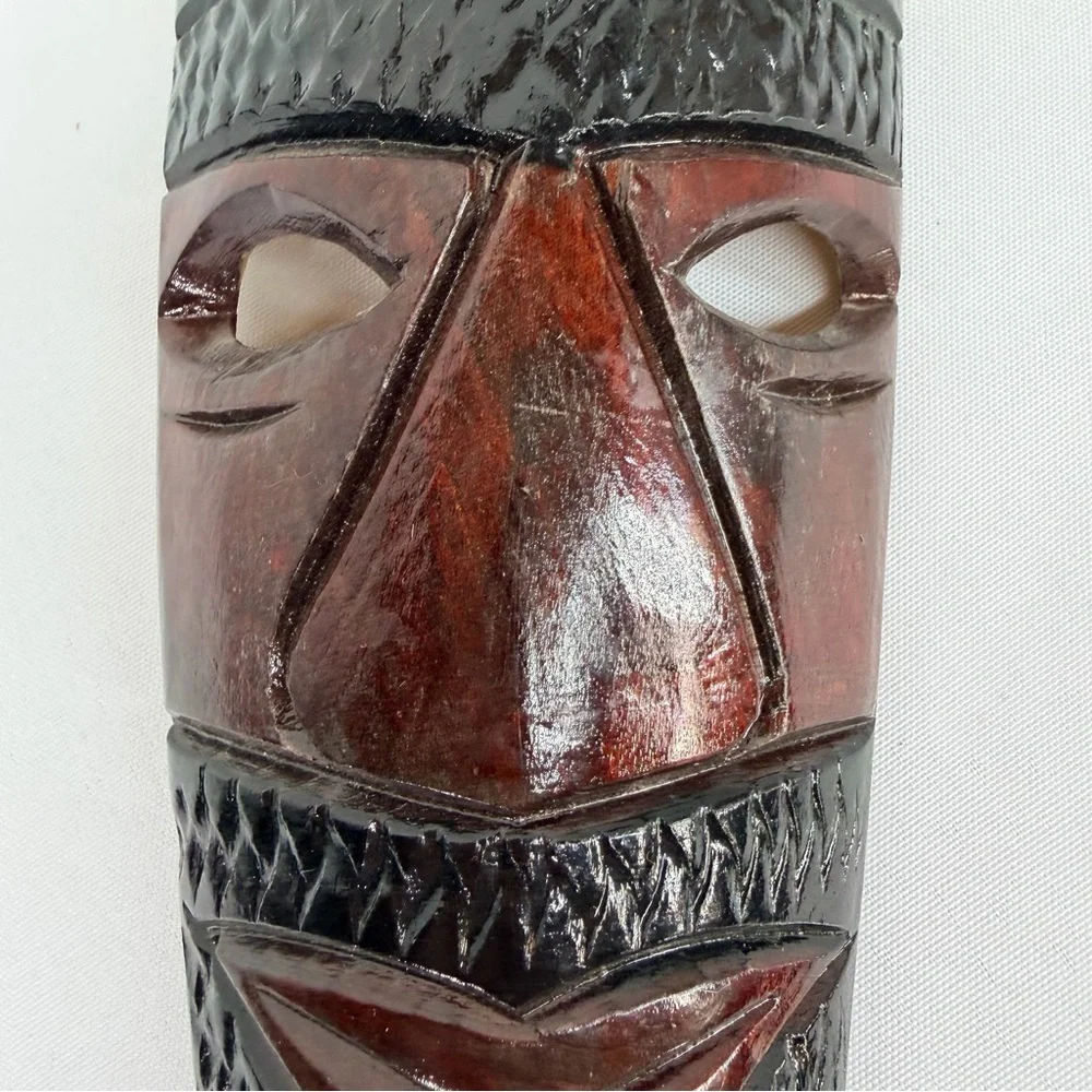 Hand Carved African Jamaican Tribal Fish Warrior Mask Hanging Wall Art 19”